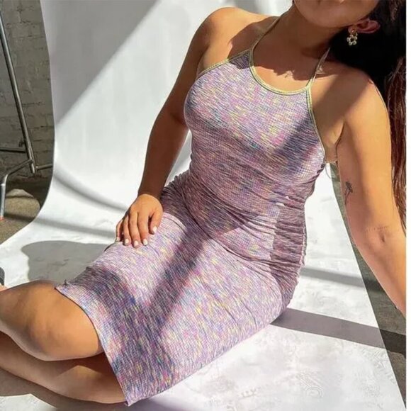 Lisa Says Gah! Julia Space Dye Y2K Ribbed Stretch Halter Midi Dress Size Small - Picture 2 of 13